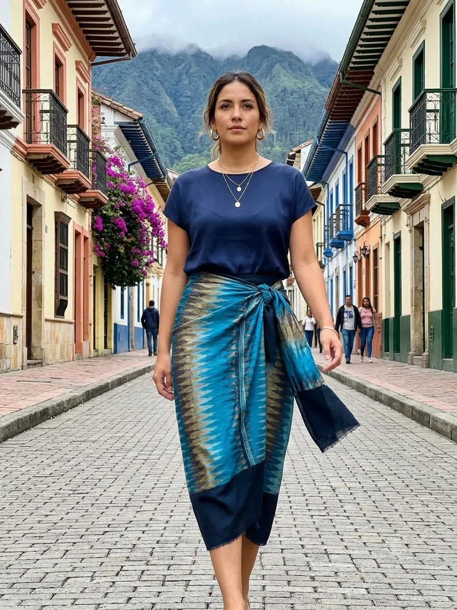 Estola Ikat Aurora — Verde azulado